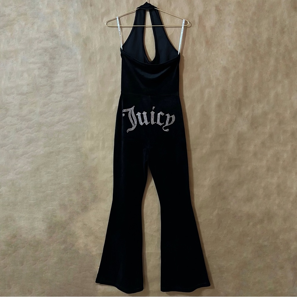 Juicy Couture NWT Velour Bling Butt Embellished Halter Jumpsuit Flare Leg Size S